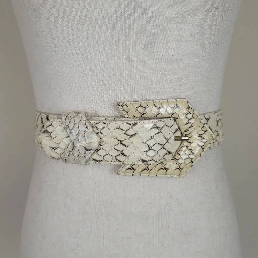 VTG The Ritz Belt Med Beige Snakeskin Leather Waist Animal Print Statement 80s